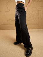 Women Black Front Pleated Comfort Fit Korean Pants-SFPANT50860