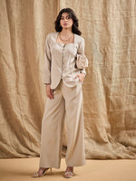 Women Beige Waist Darted Comfort Fit Pants-SFPANT50875