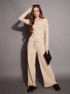 Women Beige Rib Drawstring Pants-SFPANT50884