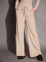 Women Beige Rib Drawstring Pants-SFPANT50884