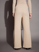 Women Beige Rib Drawstring Pants-SFPANT50884