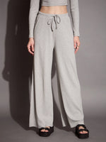 Women Grey Melange Rib Drawstring Pants-SFPANT50885