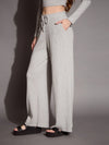 Women Grey Melange Rib Drawstring Pants-SFPANT50885