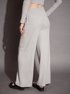 Women Grey Melange Rib Drawstring Pants-SFPANT50885