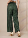 Women Green Striped Straight Wide Leg Trousers-SFPANT50903