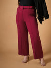 Women Maroon Belt Detail Straight Pants-SFPANT50939