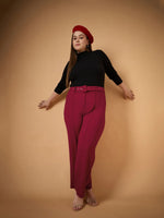 Women Maroon Belt Detail Straight Pants-SFPANT50939