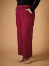 Women Maroon Belt Detail Straight Pants-SFPANT50939