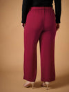 Women Maroon Belt Detail Straight Pants-SFPANT50939