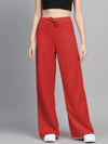 Women Red Terry Wide Leg Drawstring Pants-SFPANT50952