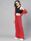 Women Red Terry Wide Leg Drawstring Pants-SFPANT50952