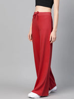 Women Red Terry Wide Leg Drawstring Pants-SFPANT50952