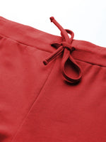 Women Red Terry Wide Leg Drawstring Pants-SFPANT50952