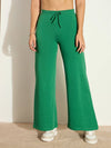 Women Green Terry Wide Leg Drawstring Pants-SFPANT50953