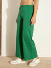 Women Green Terry Wide Leg Drawstring Pants-SFPANT50953