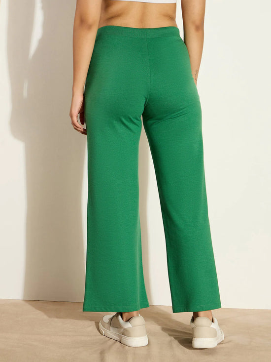 Women Green Terry Wide Leg Drawstring Pants-SFPANT50953