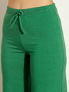 Women Green Terry Wide Leg Drawstring Pants-SFPANT50953