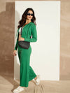 Women Green Terry Wide Leg Drawstring Pants-SFPANT50953