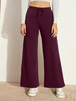 Women Burgundy Terry Wide Leg Drawstring Pants-SFPANT50955