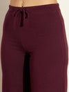 Women Burgundy Terry Wide Leg Drawstring Pants-SFPANT50955