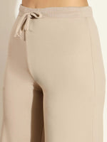 Women Taupe Terry Wide Leg Drawstring Pants-SFPANT50956