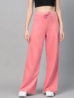 Women Pink Terry Wide Leg Drawstring Pants-SFPANT50957