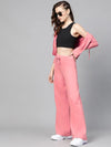 Women Pink Terry Wide Leg Drawstring Pants-SFPANT50957