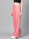 Women Pink Terry Wide Leg Drawstring Pants-SFPANT50957