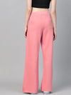 Women Pink Terry Wide Leg Drawstring Pants-SFPANT50957