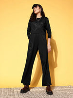 Women Black Terry Line Art Track Pants-SFPANT50960