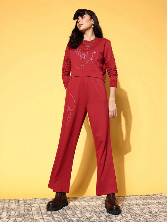 Women Red Terry Line Art Track Pants-SFPANT50962