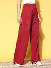 Women Red Terry Line Art Track Pants-SFPANT50962