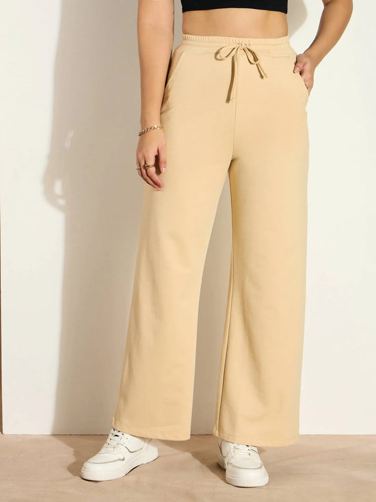 Women Beige Terry Track Pants-SFPANT50964