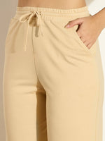 Women Beige Terry Track Pants-SFPANT50964