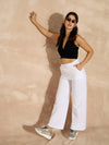 Women White Terry Track Pants-SFPANT50965