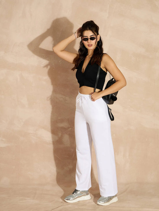 Women White Terry Track Pants-SFPANT50965