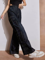 Women Black Tencel Contrast Stitch Cargo Pants-SFPANT50972