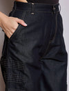 Women Black Tencel Contrast Stitch Cargo Pants-SFPANT50972