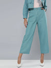 Sea Green Denim Contrast Stitch Wide Pants