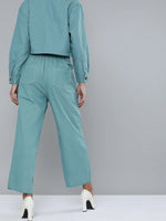 Sea Green Denim Contrast Stitch Wide Pants