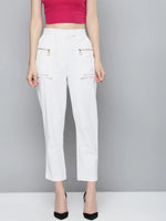 White Big Pockets Twill Pants