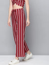 Maroon Stripes Drawstring Wide Leg Pants