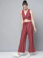 Maroon Stripes Drawstring Wide Leg Pants