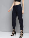 Navy Suede Button Hem Pants