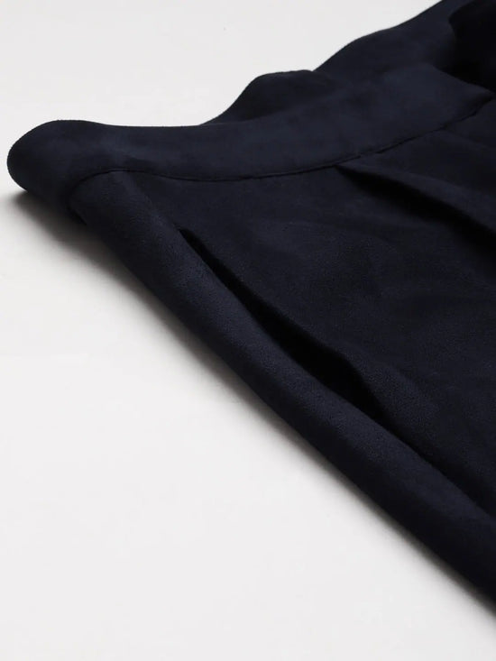 Navy Suede Button Hem Pants