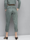 Olive Suede Button Hem Pants