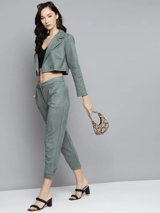 Olive Suede Button Hem Pants