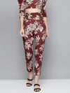 Maroon Floral Scuba Front Button Track Pants