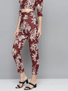 Maroon Floral Scuba Front Button Track Pants