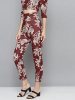 Maroon Floral Scuba Front Button Track Pants